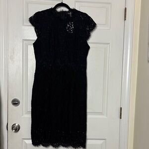 NEW MEROKEETY Black Lace Dress eyelash hem collar Sz Large Wednesday whimsiGoth